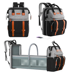 RECALLA diaper bag backpack with changing station unfolds into a clean, convenient changing space.
