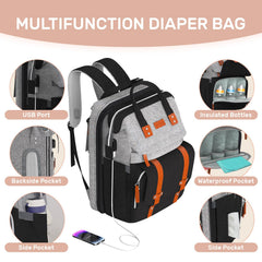 RECALLA diaper bag backpack includes insulated bottle holders for on-the-go beverages.