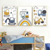 Recrtain excavator canvas art print brightens a child's room with adventure