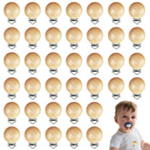 REDANHA 38-piece wood pacifier clips close-up shows natural beech wood finish.