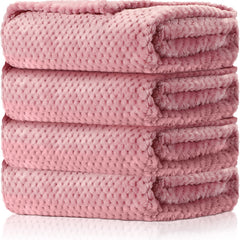 Reginary 4-pack fuzzy blankets in pink with waffle pattern for cozy newborn warmth.