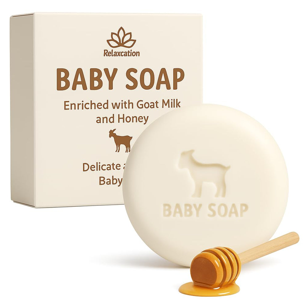 Relaxcation goat milk honey baby soap bar raw form nourishes sensitive skin.