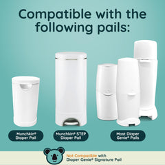Reli 3-pack lavender refills fit most Munchkin pails for up to 840 diapers.