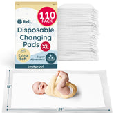 Reli disposable changing pads front view shows a large 18x24 surface for convenient diaper changes.