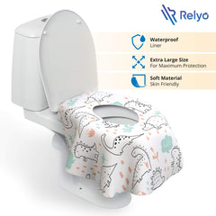 Relyo toilet seat covers with adhesive strips for stable placement.