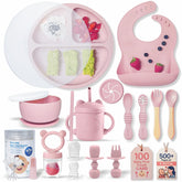 Remonda 23-piece feeding set with suction plate showing strong grip for mess-free meals