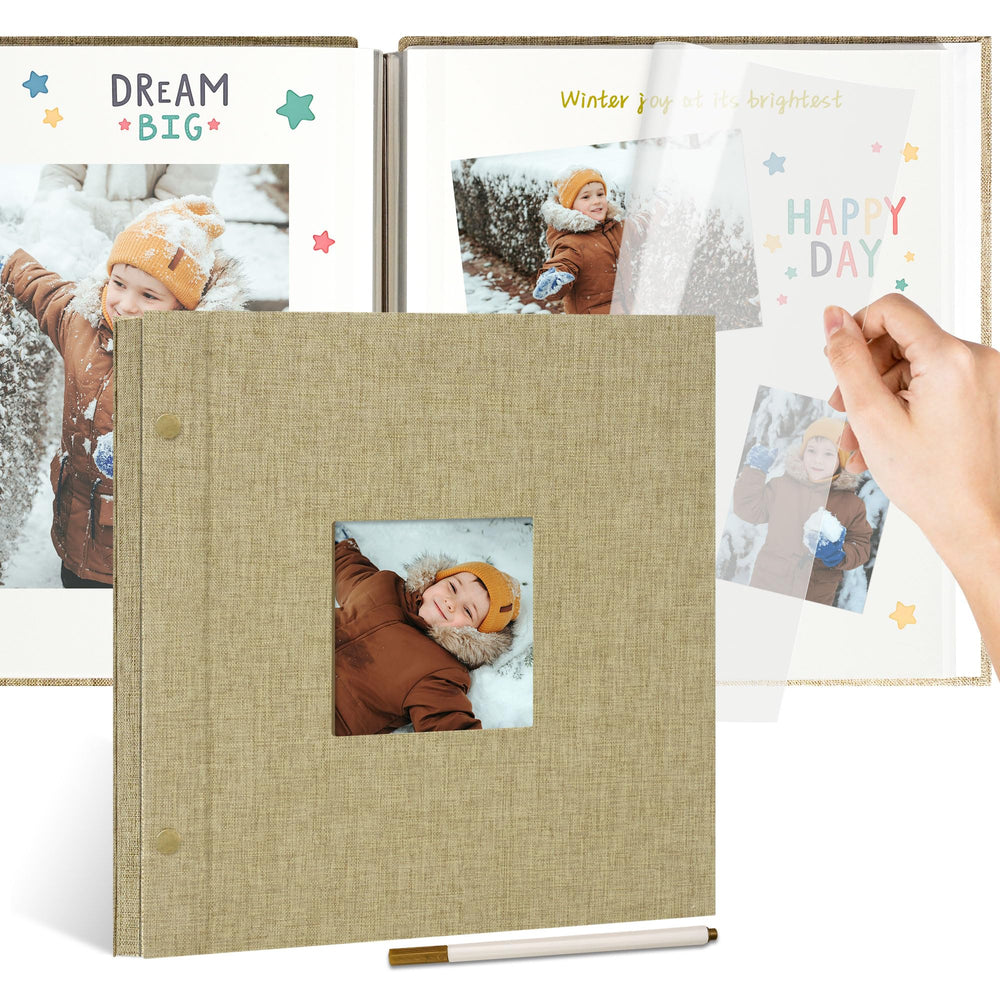 Remowith 10x10 linen album with window displaying a photo for memories