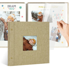 Remowith 10x10 linen album with window protects a displayed photo