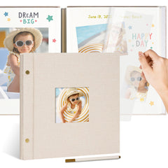 Remowith linen photo album with window cover protects a displayed photo for presentable keepsakes.