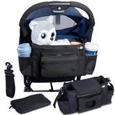 Renaissance Baby universal stroller organizer front view showing accessible storage