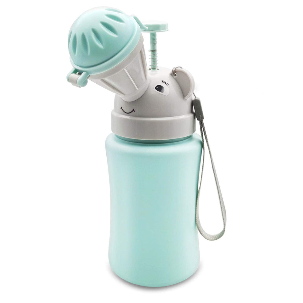 RENYIH travel potty blue front view, compact urinal for on the go use.