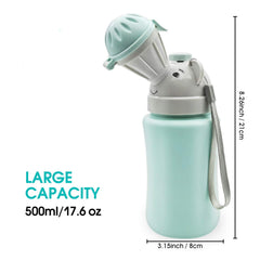 RENYIH travel potty blue lid closed, shows leak prevention in travel scenarios.