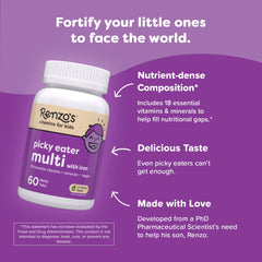 Renzo's vitamin blend with D3 and K2 supports daily nutrients for kids