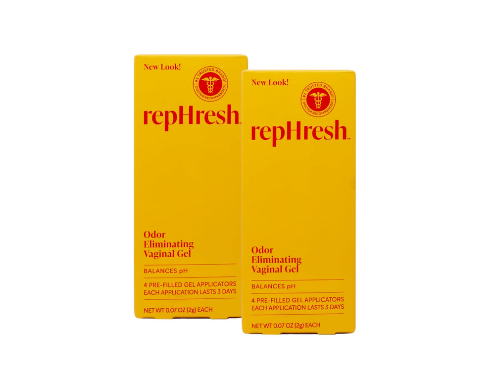Rephresh Vaginal Gel box with four pre-filled applicators, ready for use.