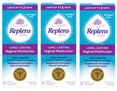 Replens bottle dispensing long-lasting moisturizer for lasting hydration.