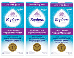 Replens bottle dispensing long-lasting moisturizer for lasting hydration.