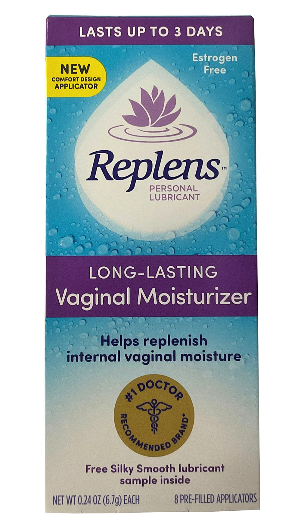 Replens long-lasting vaginal moisturizer bottle and applicator delivering targeted hydration