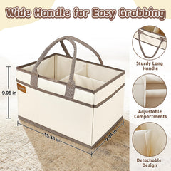 Resovo diaper caddy showing 3 compartments and 8 pockets for quick access to baby items.