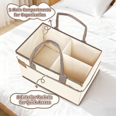 Resovo portable diaper caddy with handles designed for room-to-room use.