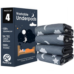 Retrona Washable Underpads protect beds with leak-safe 34x52 protection.