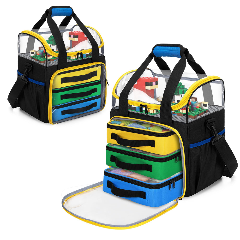 Rexmica four packs toy storage organizer bag front view showing roomy main pocket for bricks