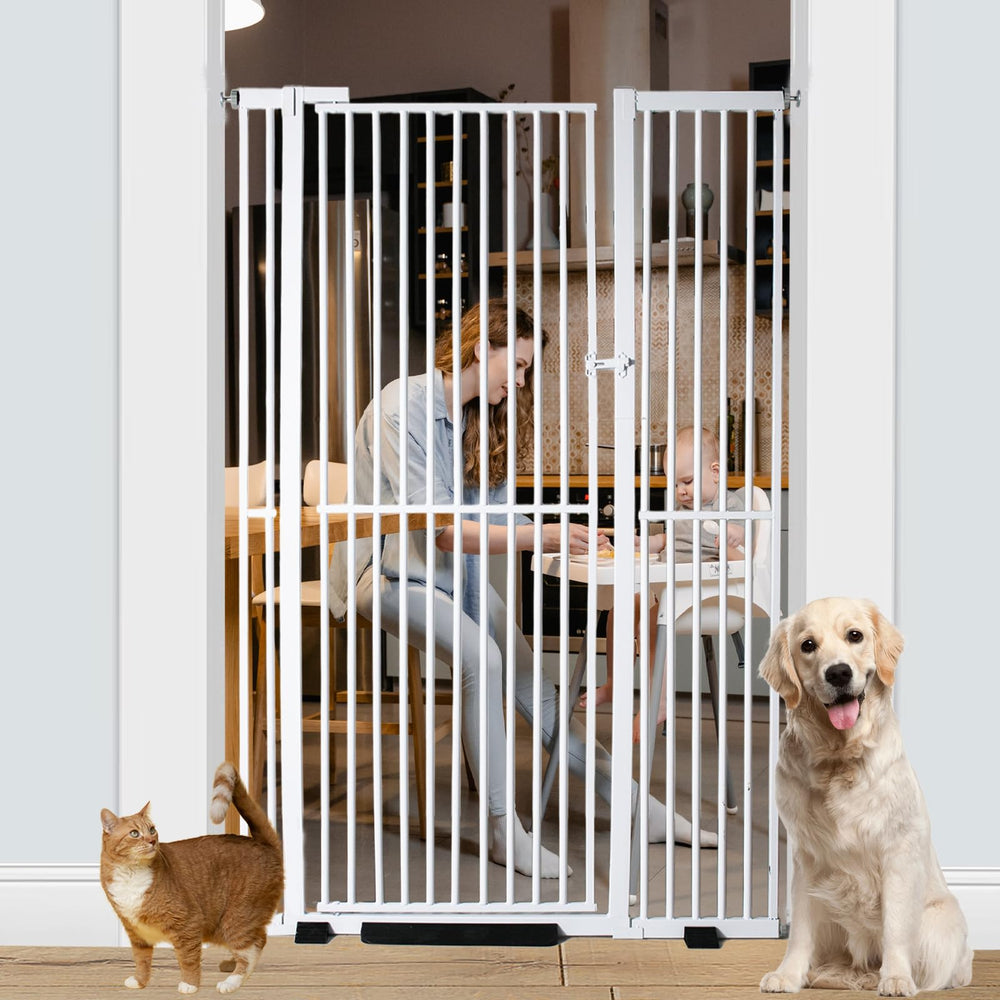 Rgqphantom 71-inch extra-tall pet gate guards stairs and doorways, preventing jumps.