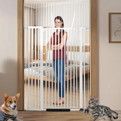 Rgqphantom 71-inch tall gate blocks jumping, ideal for stairs and doorways.