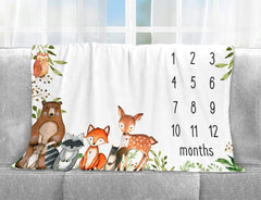 RICEFINE Woodland milestone blanket with discs for easy monthly photo sessions.