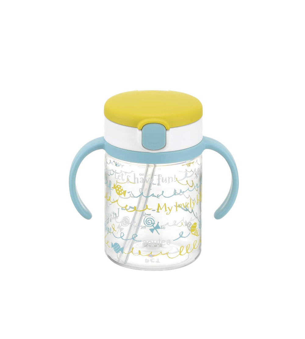 Richell Aqulea outing straw mug yellow with transparent Tritan body for easy content visibility