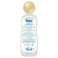 Ricitos de Oro bottle label and packaging highlights oats and vanilla for soothing bath time.