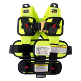 RideSafer XS yellow vest in car seat demonstrates compact travel safety for toddlers