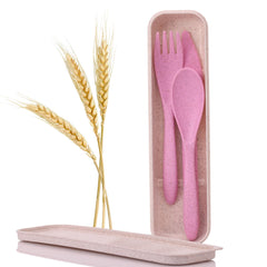 Rightitem wheat straw travel utensils in case for kids, ideal on family trips.