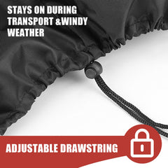Cover stretched to demonstrate secure wind-resistant fit on wagon.