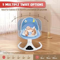 RIVIPLOU Smart Bluetooth baby swing machine-washable seat for easy cleaning.