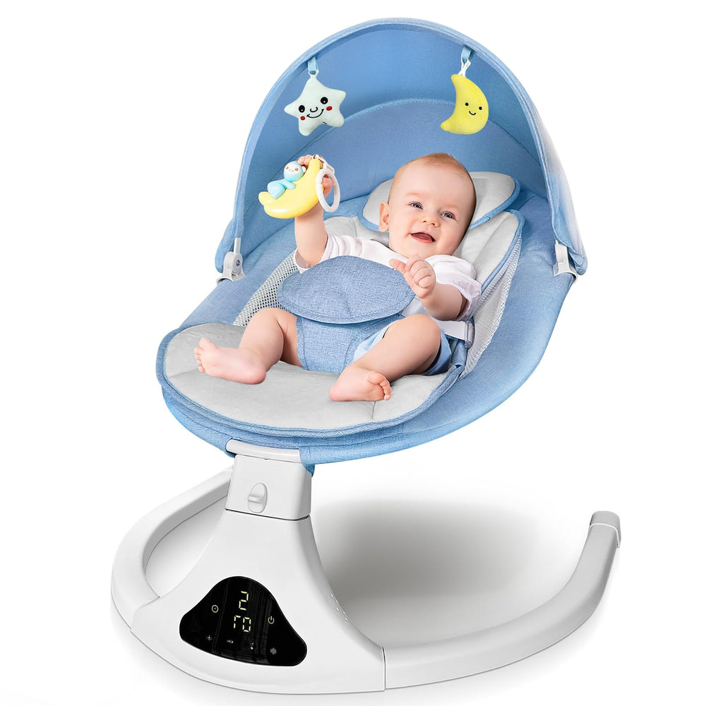 RIVIPLOU Smart Bluetooth baby swing remote control for soothing lullabies and gentle sway.