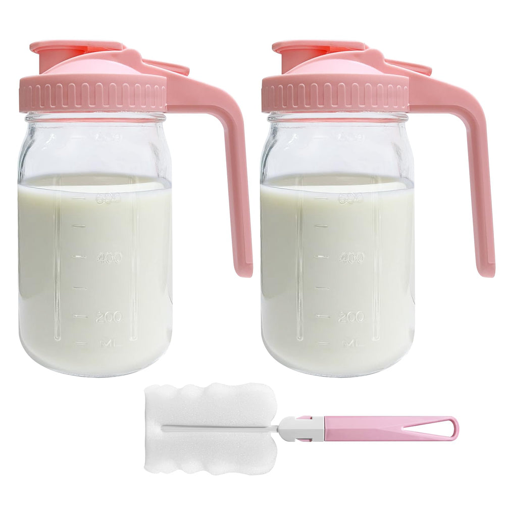 Riznpo 32oz pink lid breastmilk pitcher for leakproof storage.