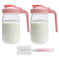 Riznpo 32oz pink lid breastmilk pitcher for leakproof storage.