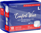 RMS Brands Comfort Wear pull-ups pack close-up shows discreet design for all-day confidence.