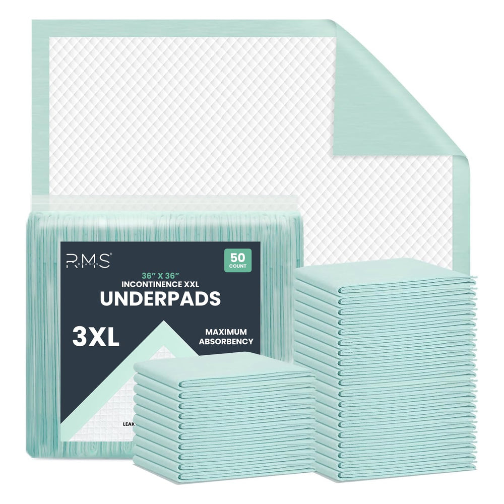 RMS BRANDS underpads 50-count pack protects beds overnight.
