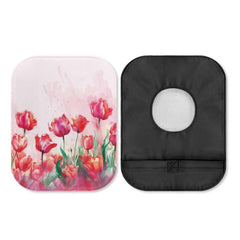 Rnyleeg Pink Tulip ostomy pouch cover front view shows discreet, comfortable wear.