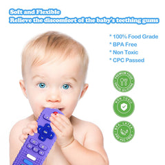 ROBBEAR soft-texture teether offers varied textures for chewing relief.