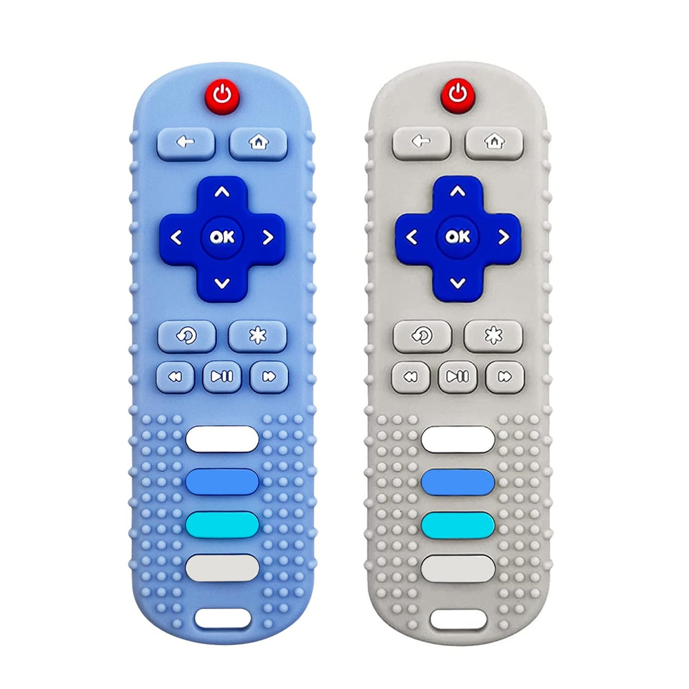 ROBBEAR remote teether blue closeup for soothing gums and safe play