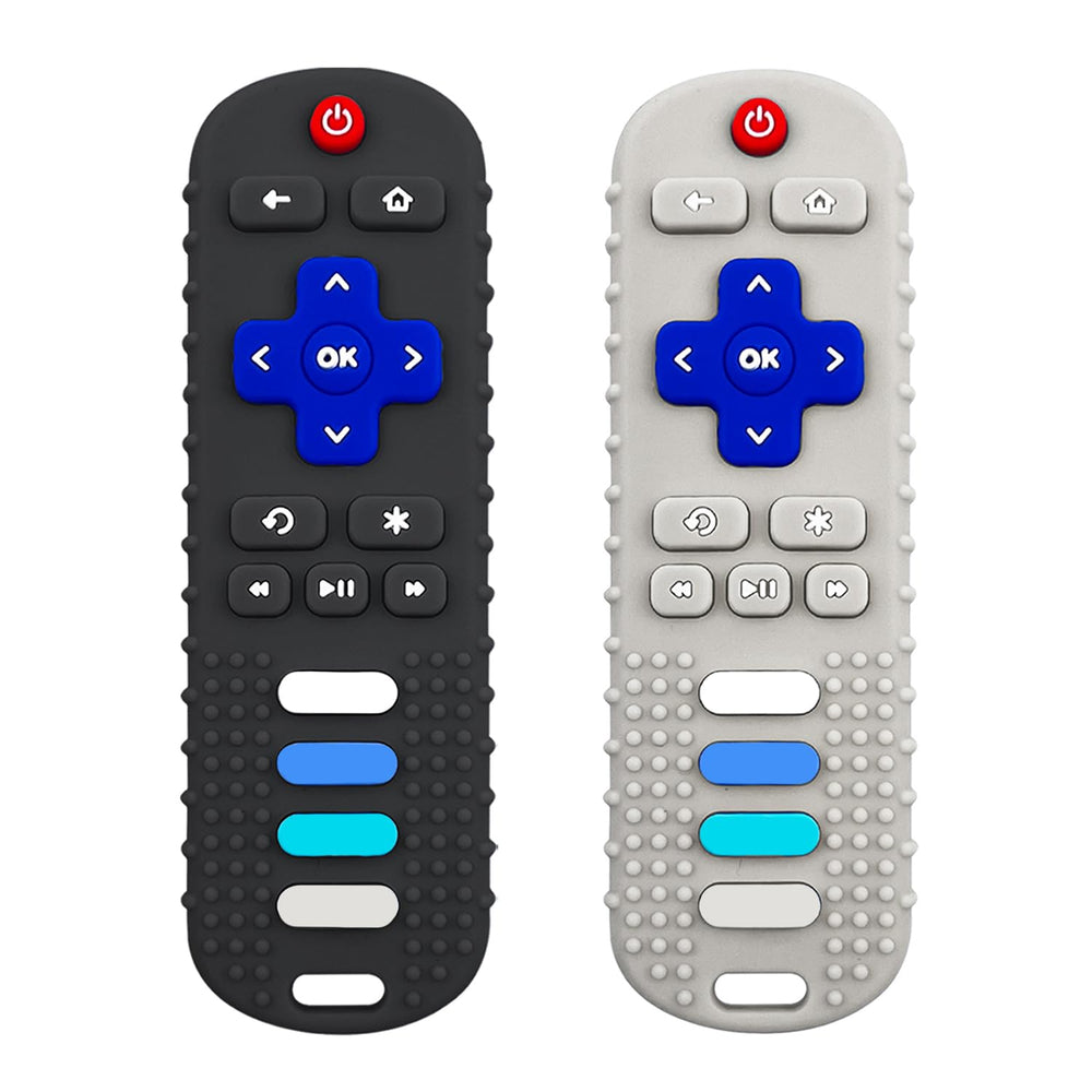 ROBBEAR TV remote teether with a familiar shape for soothing teething.