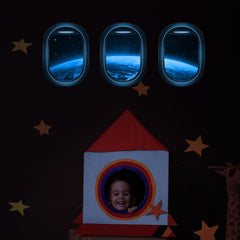 Robmoda 3D galaxy window stickers create a starry ceiling effect on flat surfaces.