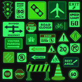 Robmoda glow-in-the-dark traffic sign stickers brighten bedrooms after light exposure.