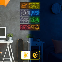Robmoda glow wall sticker GAME lights up kids' play area with neon blue.