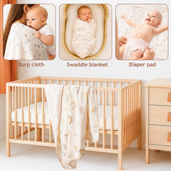 ROCCED constellation rainbow print offers calming visuals for baby moments.