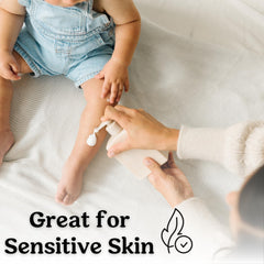 Roe Wellness baby lotion consistency close-up highlights lightweight texture