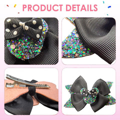Roffiy sparkle bow clip on black, durable grip for hairstyles