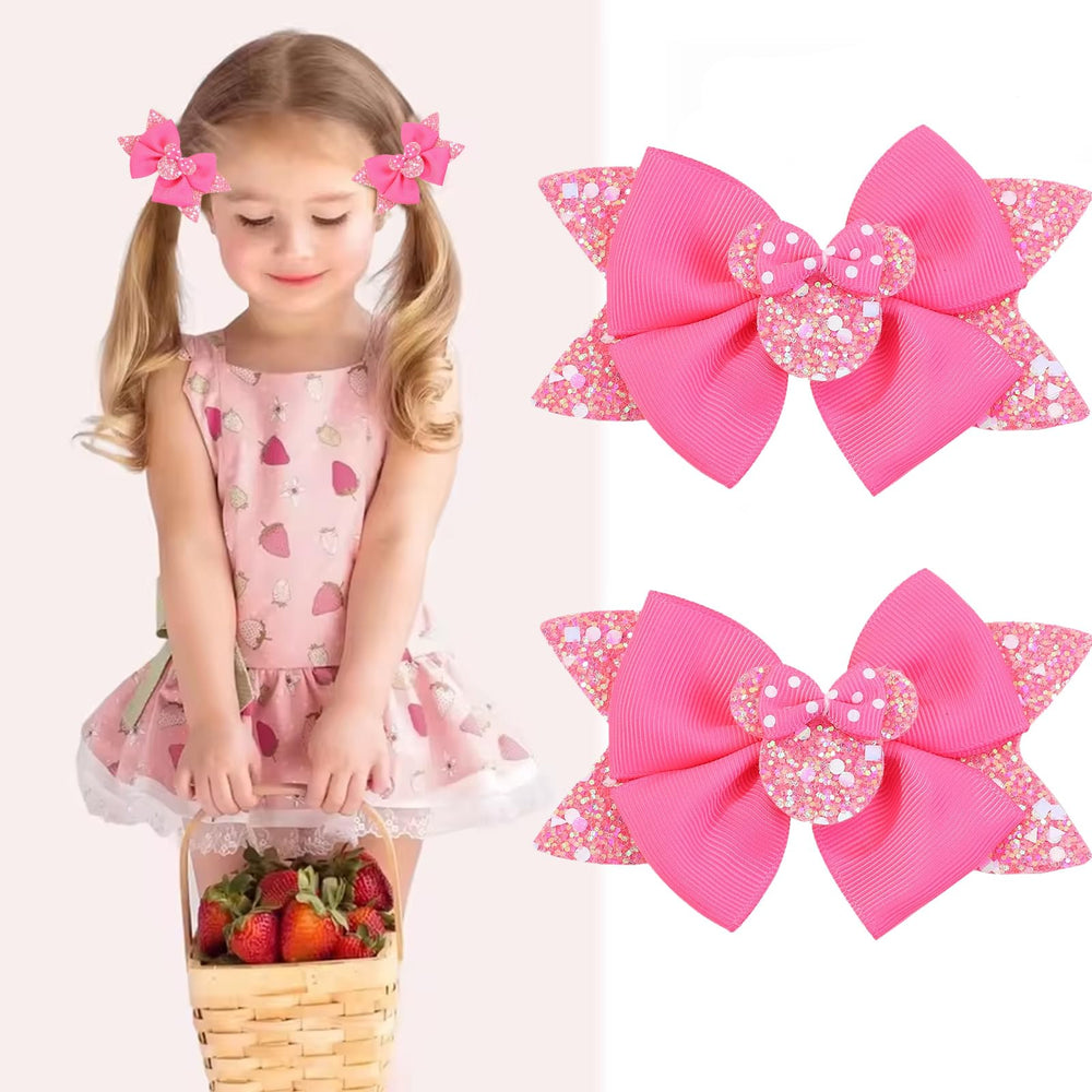Roffiy sparkling mouse ears bow clip in rose red for park days and birthdays.